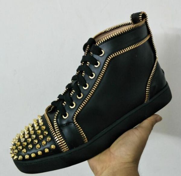 

2019 new designer shoes man casual woman sneaker fashion high crystal rivets red gold silver chaussure drop shipping size 35-47, Black