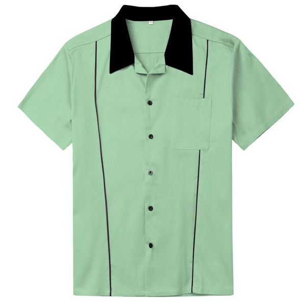 

2020 grey brown green men shirt st118 cotton button up classic retro bowling shirt plus size short sleeve shirts, White;black