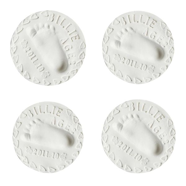 

4 air drying clay baby handprint footprint imprint casting fingerprint white