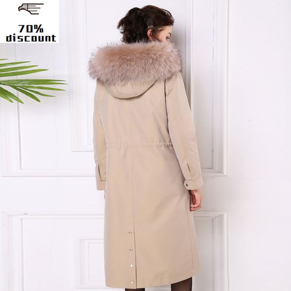 

натуральный мех лайнер куртка из натурального меха пальто зимняя куртка женщины енот воротник корейские длинные куртки теплое пальто мое, Black