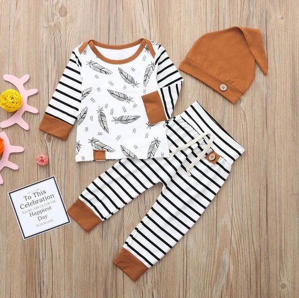 

baby kids designer clothes girls feather t shirt striped pants clothing outfits 3pcs set brown kids designer clothes boys by1447, White