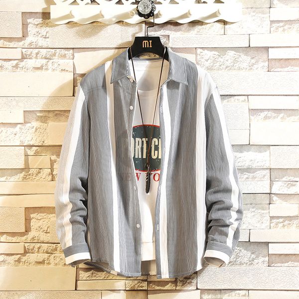 

autumn casual striped shirt men long sleeve shirt men's fattening plus size man's 5xl coat korean clothing menb50, White;black