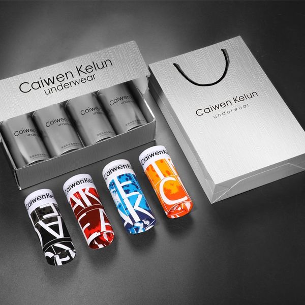 

4 men's boxer underwear pure cotton modal youth personalized breathable low waist four-corner pants tide ck61 underwear, Black;white