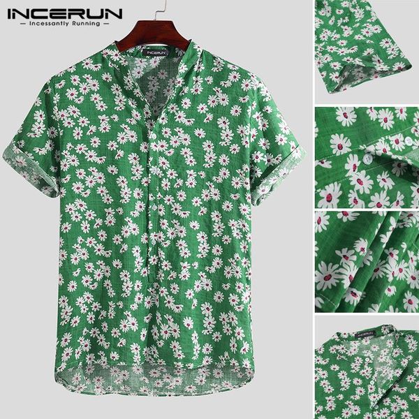

men's casual shirts 2021 men flower printed shirt short sleeve turn down collar loose buttons blouse man summer hawaiian plus size, White;black