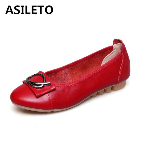 

asileto spring autumn women concise flat platform round toe genuine leather slip on metal charm big size 34-41 red leisure s1777, Black