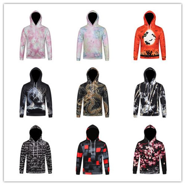 

мужской дизайнер европейский код 3d с капюшоном галстук краска цифровая печать с длинным рукавом толстовка свитер, Black