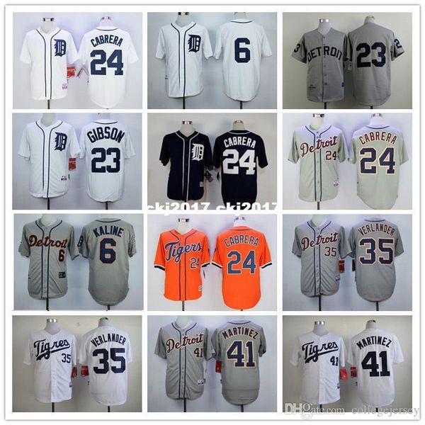 

6 al kaline 23 kirk gibson 35 justin verlander retro jersey new color white gray red black men size m-xxxl, Blue;black