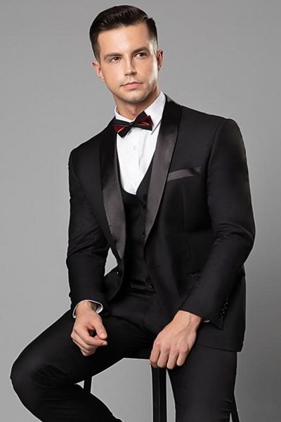 

custom made tuxedos black blazer suits one button shawl lapel three pieces bridegroom mens suit (jacket+pants+vest, Black;gray