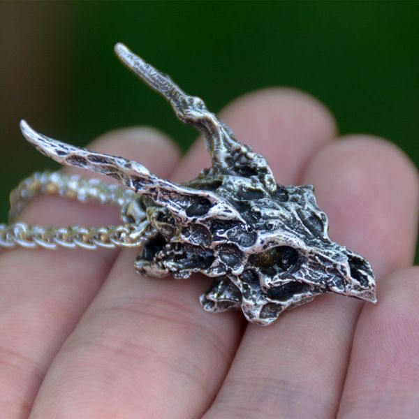 

vintage dragon pendant necklace dragon skeleton snake skeleton necklace gothic punk jewelry, Silver