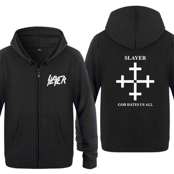 

god hates us all - slayer rock band hoodies men 2020 men's fleece zipper cardigans hooded sweatshirts, Black