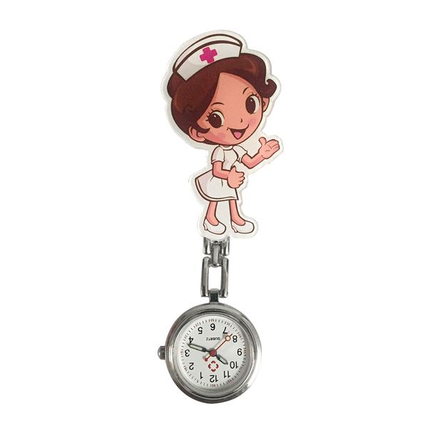 

women stethoscope gift round dial medical lapel hanging with link nurse watches durable portable cute cartoon quartz fashion, Slivery;golden