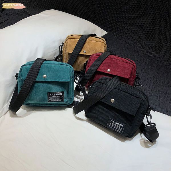 

women canvas single shoulder plain messenger bag handbag crossbody small square bags corduroy bag les sacs des femmes f