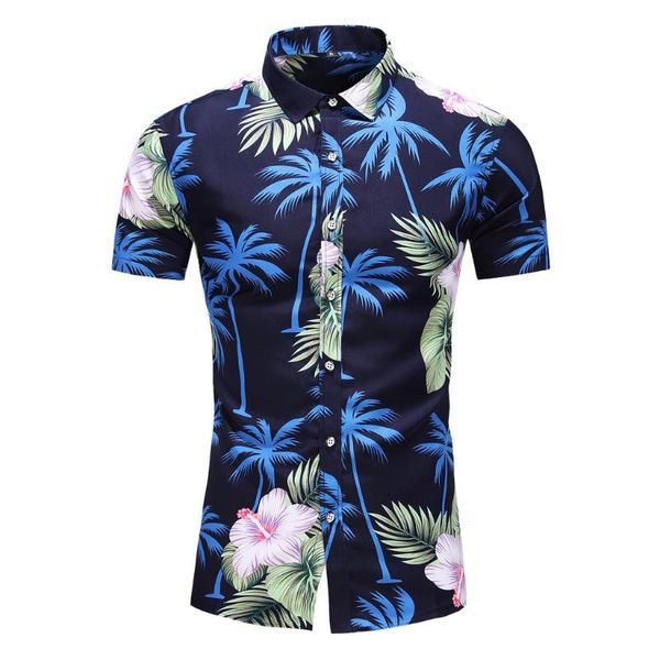 

kancoold shirt men's fashion turndown collar buttons casual print hawaiian short sleeve shirt summer new camisa masculina, White;black