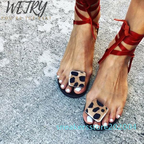 

2020 summer strap sandals women's flats open toe leopard casual shoes rome shoes woman plus size 35-43 s04, Black
