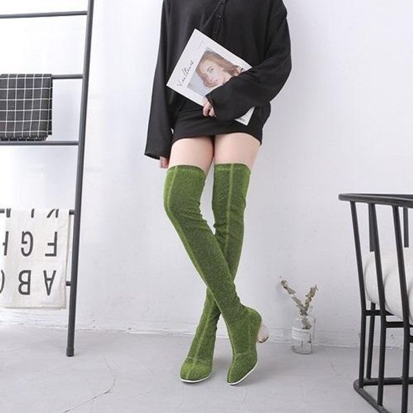 

2019 autumn winter women's boots long microfiber pointed over the knee boots fashion green novelty women's high heels 6.5cm, Black