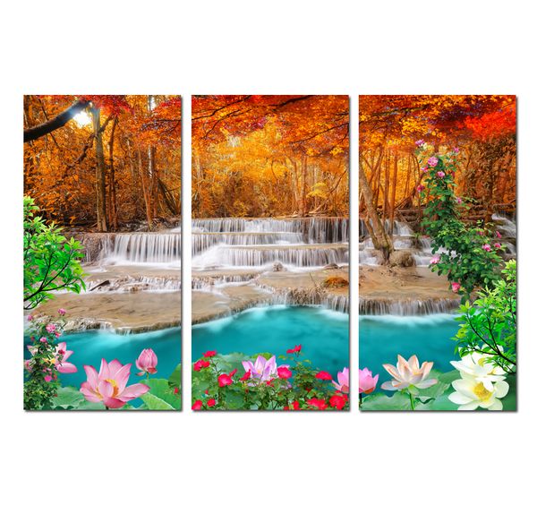 

modern wall art nature waterfall colorful landscape flower picture canvas hd print painting living room office home decor 3 piece hys-a1047