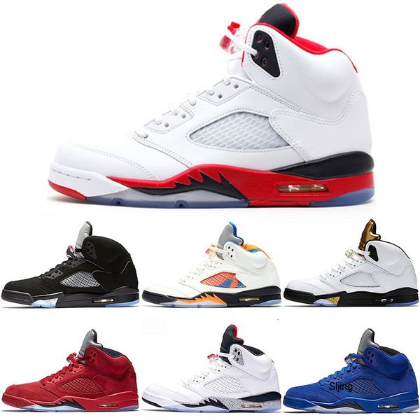 

new mens 5 5s basketball shoes international flight blue suede og metallic black white cement fire red sport sneakers size 41-47