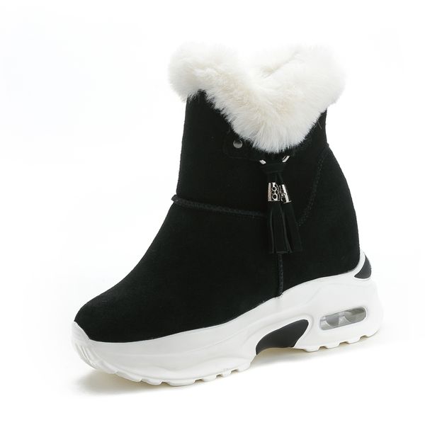 

genuine leather fur boots women warm snow boots plateforme women sneakers wedges high heel shoes woman winter shoes gray black pink boots
