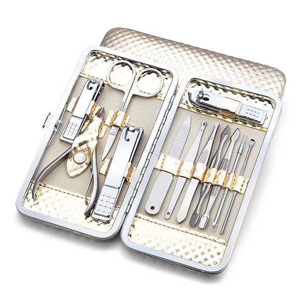 

12pcs/set nail manicure pedicure set clipper scissors tweezers tool with case for nail art cnt 66