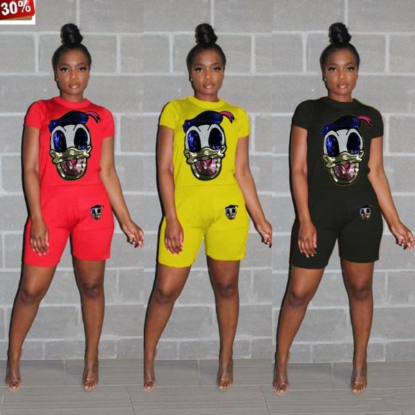 

shorts set sequin cartoon sequins two piece women casual tracksuit 2019 summer fashion short pants women plus size outfit, White