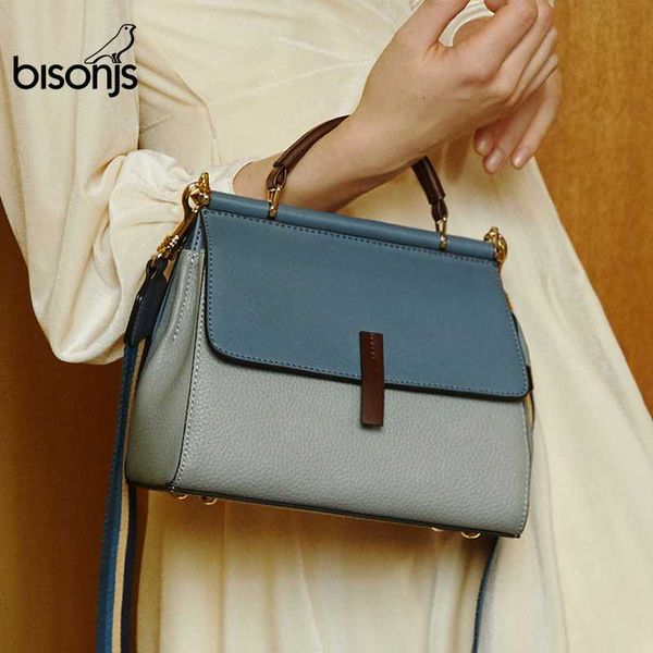 

bison denim genuine leather handbags women bags large capacity female messenger bag patchwork shoulder bag b1811