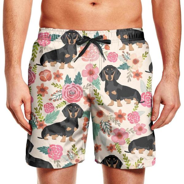 

men's swimming trunks black dachshund dog flower florals sports jogging beach board shorts cool golden retriever irish terrier floral