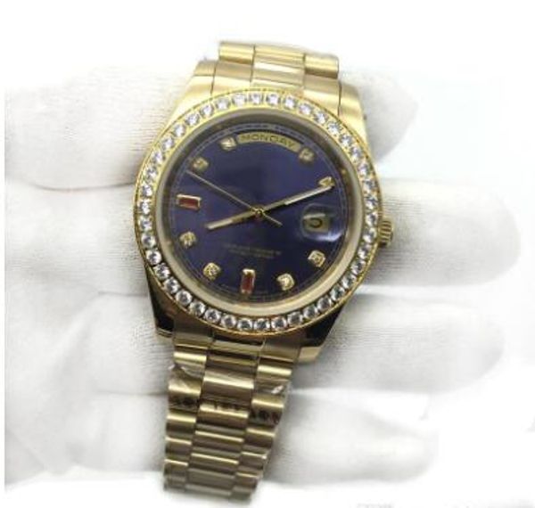 

мужские часы синий циферблат 18 карат золото президент сапфир цистал бриллиантовый номер мужские часы автоматический механический механизм м, Slivery;brown