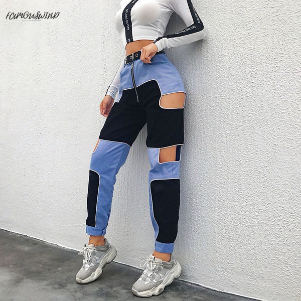 

hip harajuku cargo pants hop cargo pants hollow out high waist trousers streetwear patchwork sweatpants women and joggers ladies, Black;white
