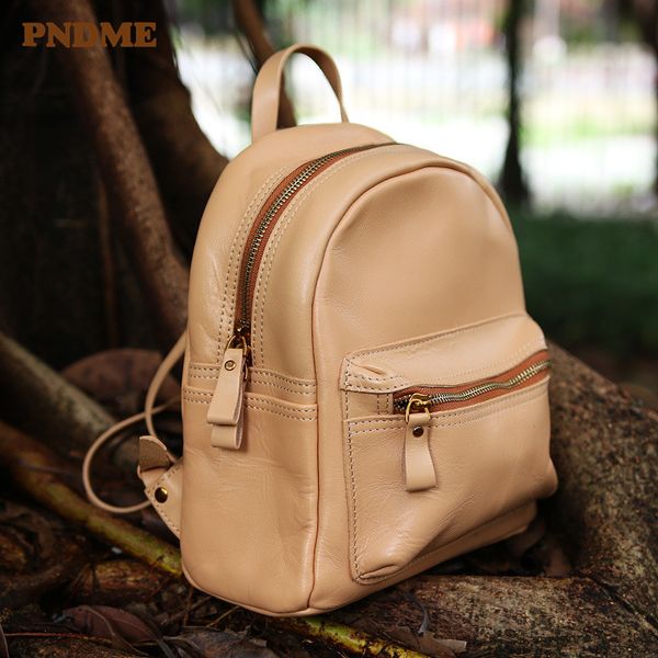 

pndme fashion casual genuine leather ladies small backpack retro natural real cowhide women's daily weekend bagpack