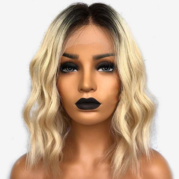 Lace Front Human Hair Wigs 1b 613 Black Dark Root Ombre Blonde