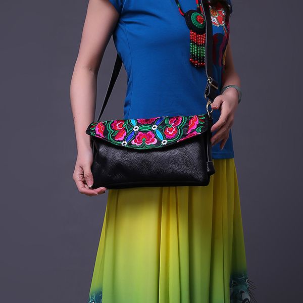 

new style chinese-style shoulder bag women's embroidered leather shoulder-bag