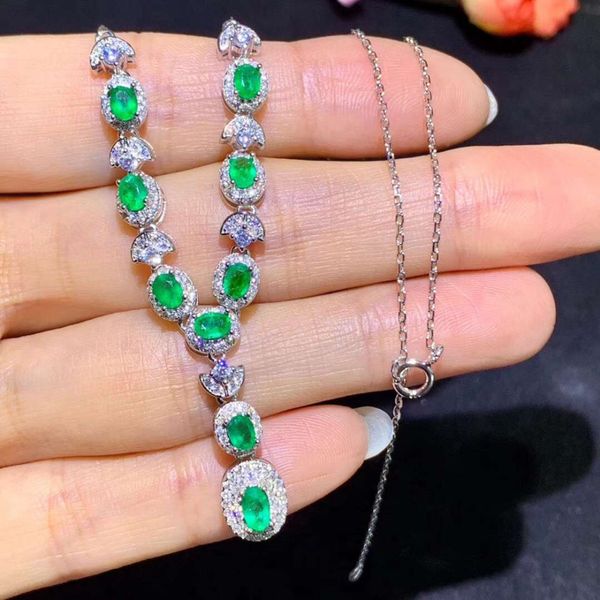 

natural green emerald necklace natural gemstone pendant necklace s925 sliver fashion semi-circle fan women party gift jewelry, Silver