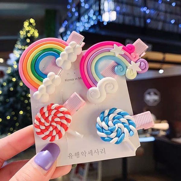 

симпатичные ребёнки hairclips barrettes облако радуги цвета конфеты галстуки шпильки девушки головной убор прекрасные принцессы аксессуары д, Slivery;white