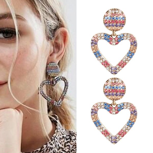 

women hollow heart rhinestone inlaid stud earrings statement party jewelry gift new, Golden;silver