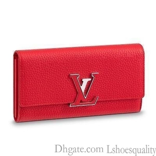 

2019 m61471 capucines wallet real caviar lambskin chain flap bag long chain wallets key card holders purse clutches evening