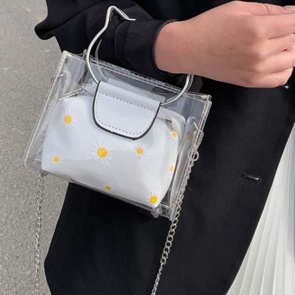 

maioumy new composite bags summer fashion women's messenger bag casual tote transparent chrysanthemum pattern two-piece bag