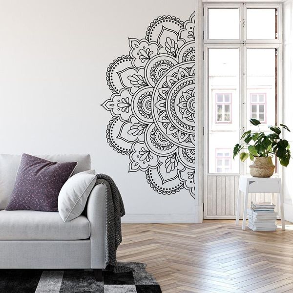 

half mandala wall stickers home decorations living room symmetrical structure flowers wall decor decals bedroom boho a419