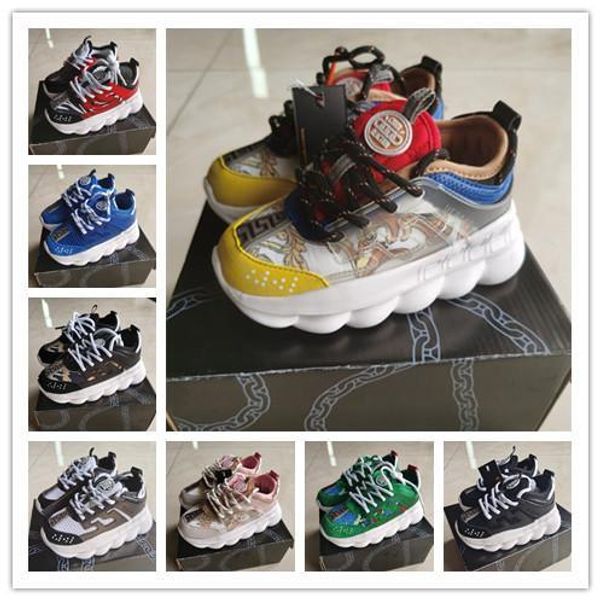 

2020 infant chain reaction kids running shoes rubber suede youth junior trainers big small boy girl children panelled baroque sneakers, Black
