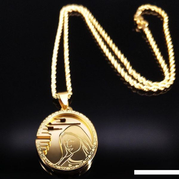 

2018. богородица нержавеющей стали длинное ожерелье мужчины jewerly цвета золота choker ожерелье hip hop ювелирные collares hombre n17850, Silver