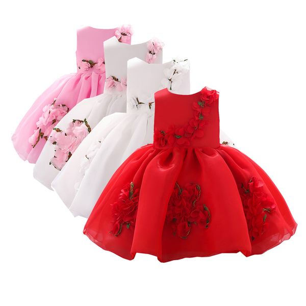 

summer fashion toddler kids baby girls flower princess party performance formal tutu dress, Red;yellow