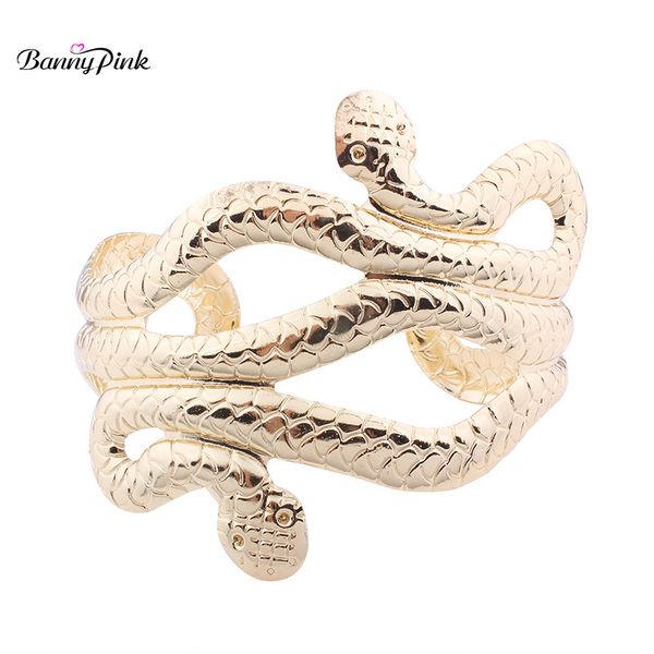 

banny pink chunky alloy snake bangle bracelet for women exaggerated metal channel setting bangle bracelet fashion jewelry bijoux, Black