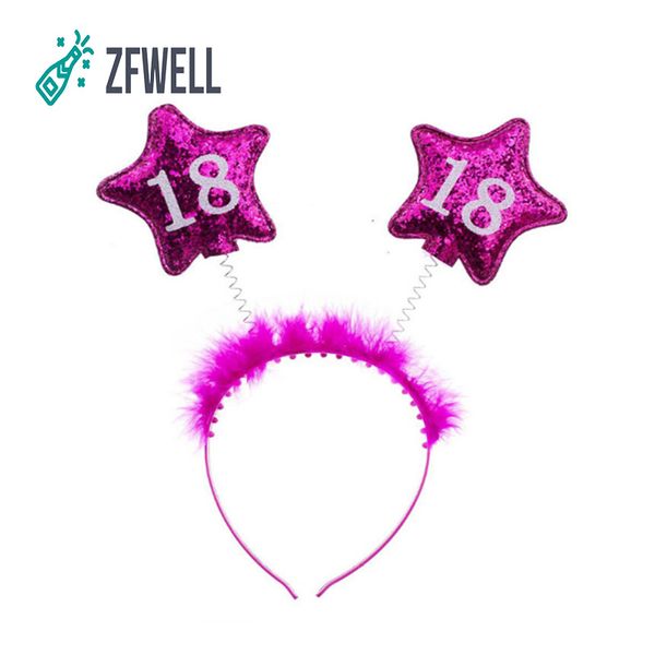 

zfwell 1pcs/lot 18th birthday cloth five-pointed star feather headband birthday party gift hair decoration supplies.8.5