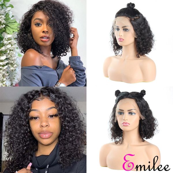 

emilee 12" short curly bob lace wigs pre plucked with baby hair myanmar remy bob wigs curly for women, Black;brown