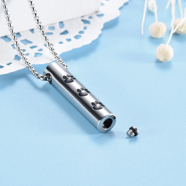 

h250 silver and black color tube cremation jewelry necklace hold more ashes safe for animal dog, cat