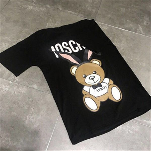 

whie short-sleeved female couple t-shirt female colored light bear short-sleeved cotton half-sleeved parent-child summer clothes, White