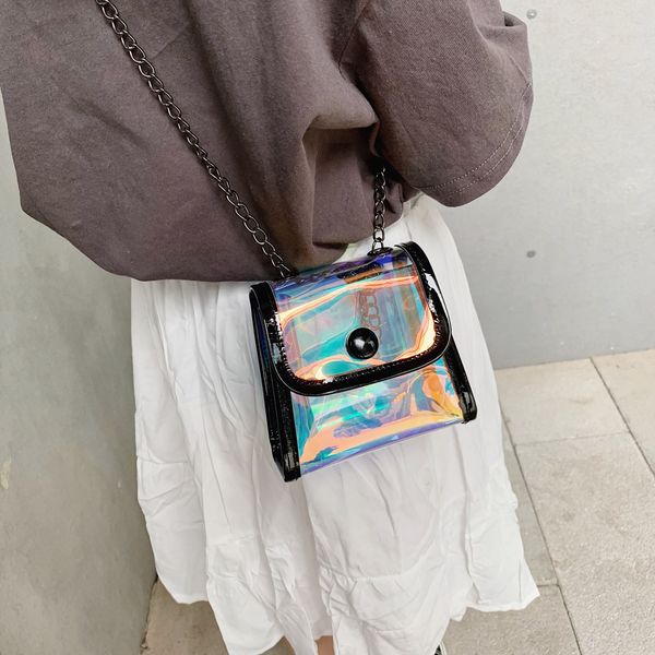

transparent laser crossbody bag sequin chain bag shoulder cross coin purse for child laideis casual small square bags 2019
