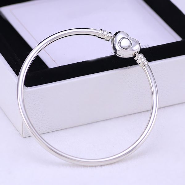 

real 925 sterling silver classic smooth heart hard tube bracelet fit european charm bracelets women jewelry, Golden;silver