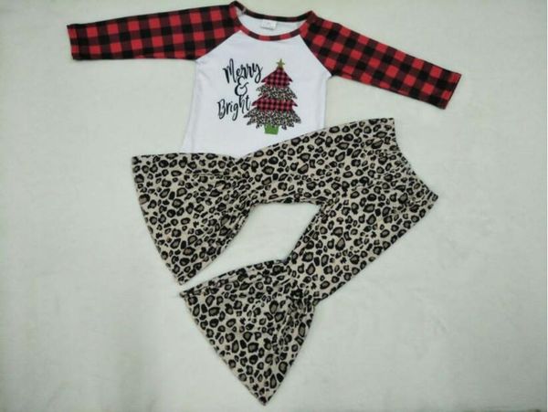 

girl boutique clothes cute christmas tree print outfit cheetah bells matching plaid raglan clothing, White