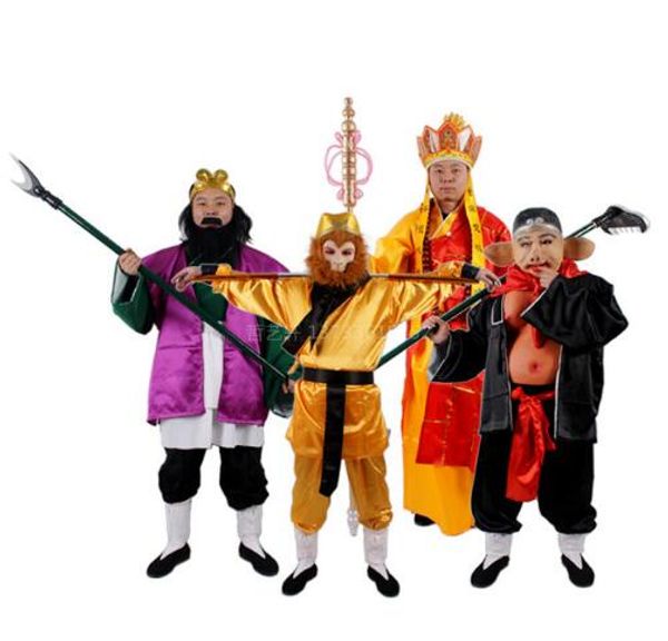 

китайская древняя классическая история сценические костюмы xi youxi monkey king / tang seng/sha seng ролевая игра для женщин / мужчин/детей, Black;red