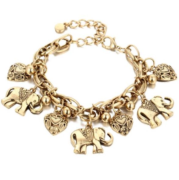 

Горячие продажи мода ювелирные изделия ретро резной узор слон ножной браслет сердце браслет сплава ножной браслет старый золотой и серебряный браслет